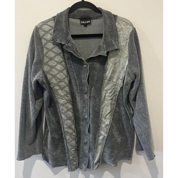 Nannette Keller Blouse Women’s Small Button Up Gray Patchwork Art To Wear Boho - Picture 1 of 9